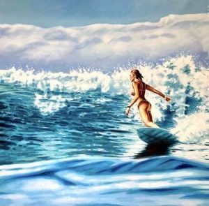 Blue surfing girl Painting
